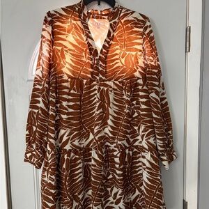 THML Brown and White Palm Pattern Dress